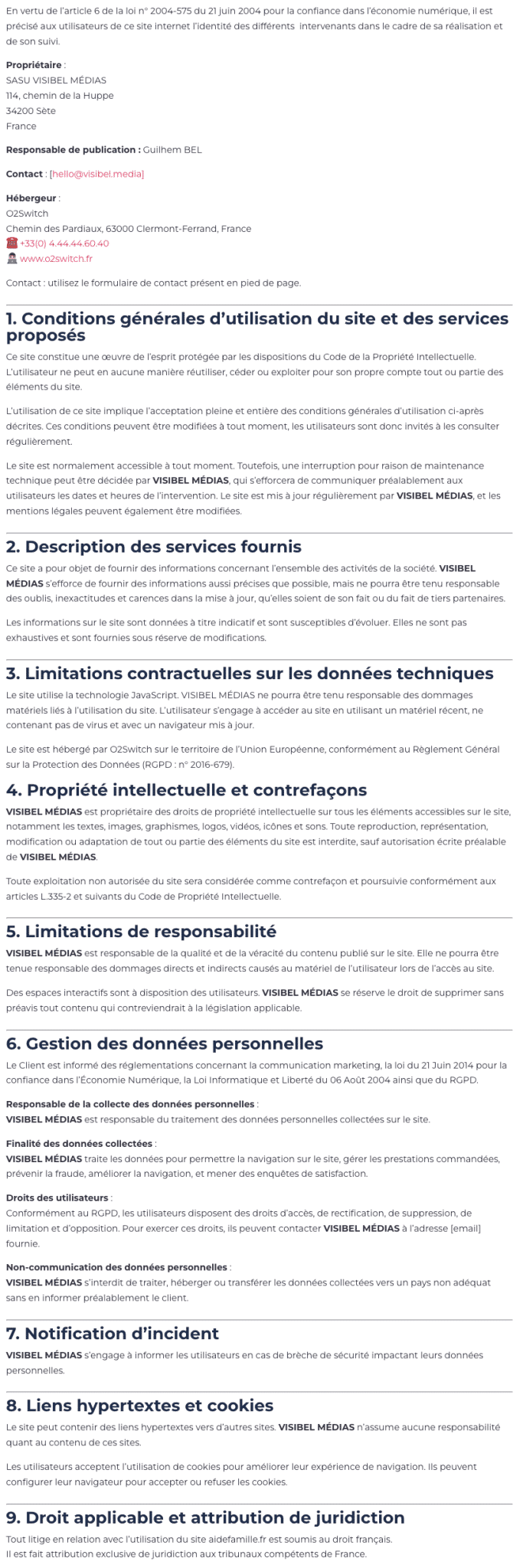 Informations légales et conditions d